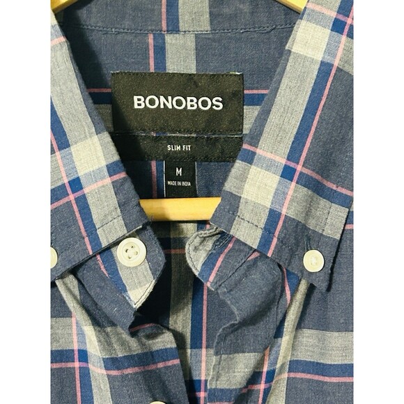 Bonobos Shirt Mens Medium Blue Plaid Tailored Slim Fit Button Up Long Sleeve - Picture 2 of 5